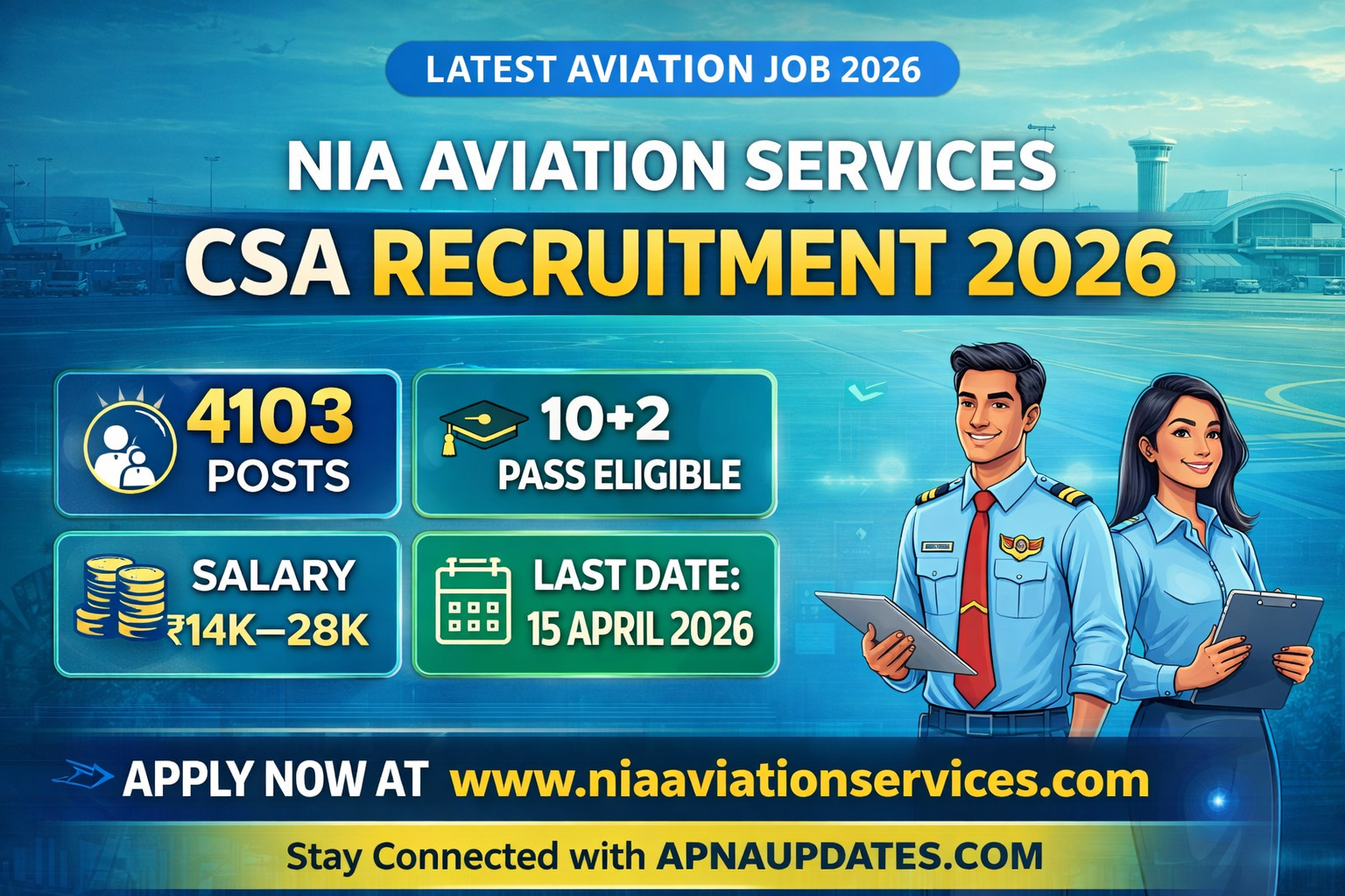 NIA Aviation Services CSA Recruitment 2026 – 4,103 Customer Services Associate Posts | 10+2 Pass | Last Date 15 April 2026