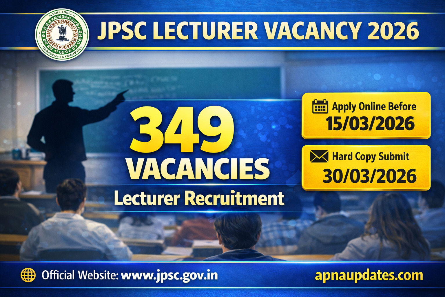 JPSC Lecturer Recruitment 2026 – 349 Posts | Apply Before 15 March 2026 | Notification Out