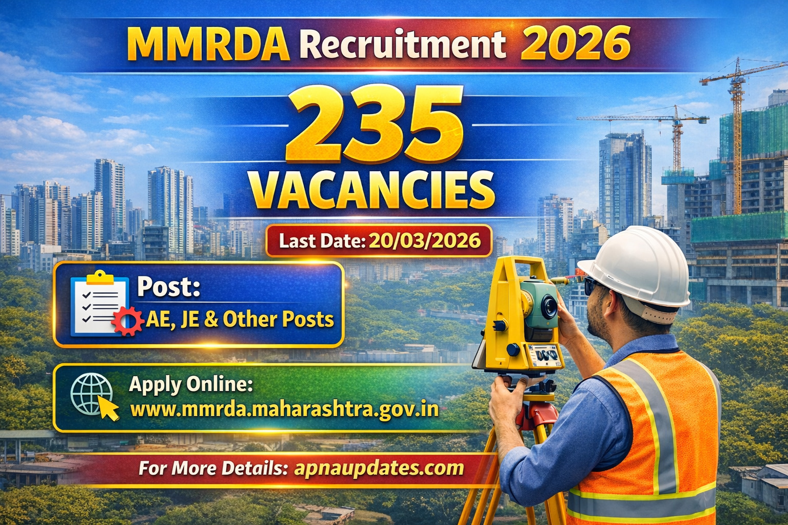 Mumbai Metropolitan Region Development Authority (MMRDA) Recruitment 2026 – 235 Group A, B & C Vacancies | Apply Online | Notification PDF