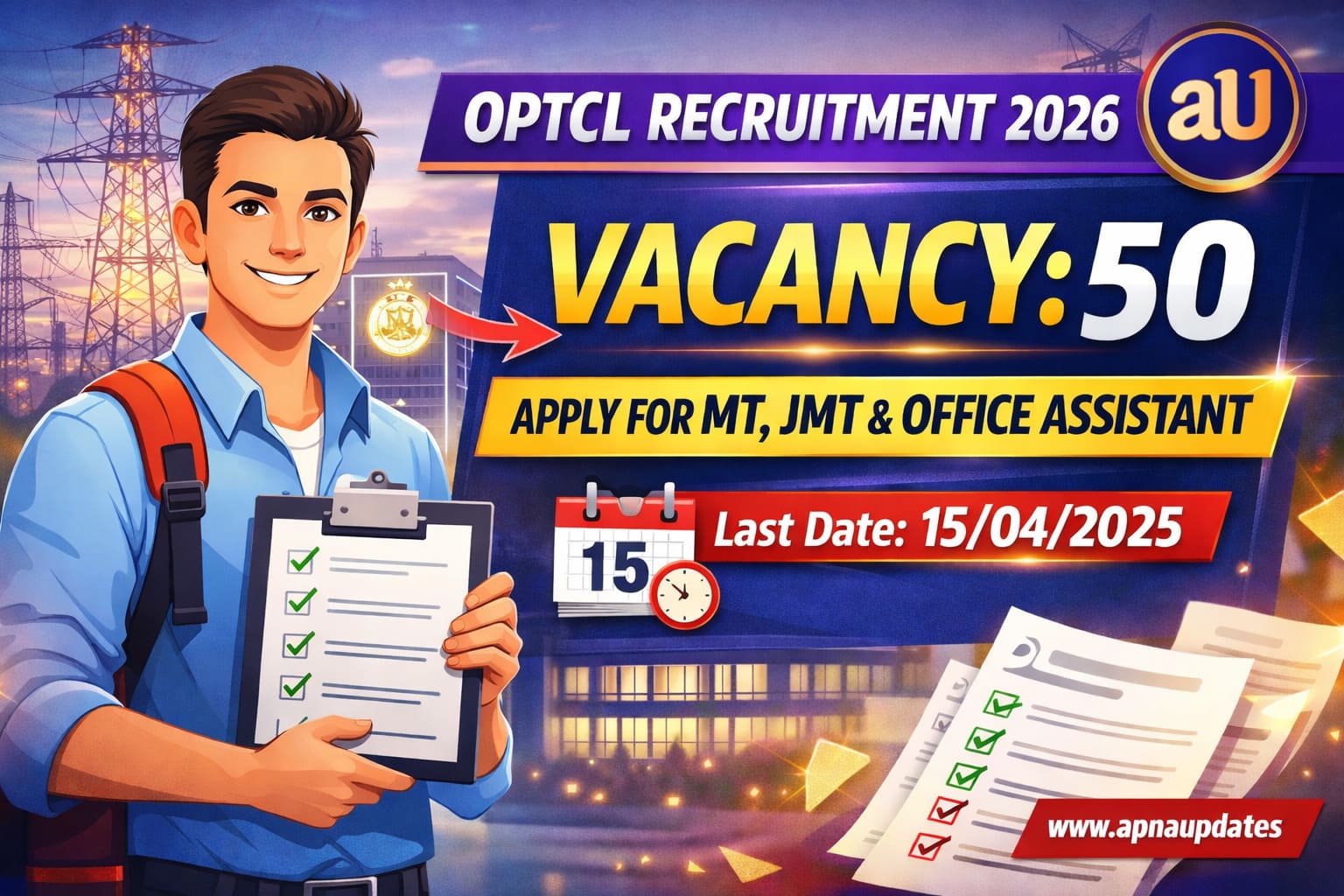 OPTCL Recruitment 2026 Notification Out – 50 Vacancies for MT, JMT & Office Assistant, Salary Up to ₹1,77,500 | Apply Online Before 15 April