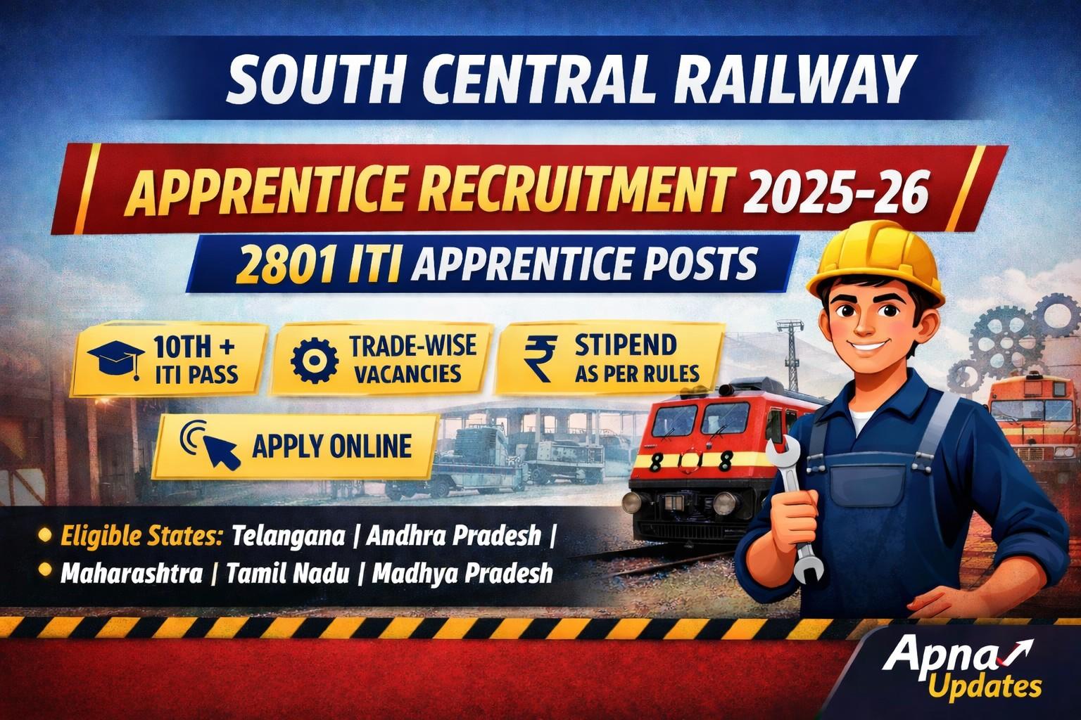 South Central Railway Apprentice Recruitment 2026 - Apply Online for 2801 Act Apprentice Posts