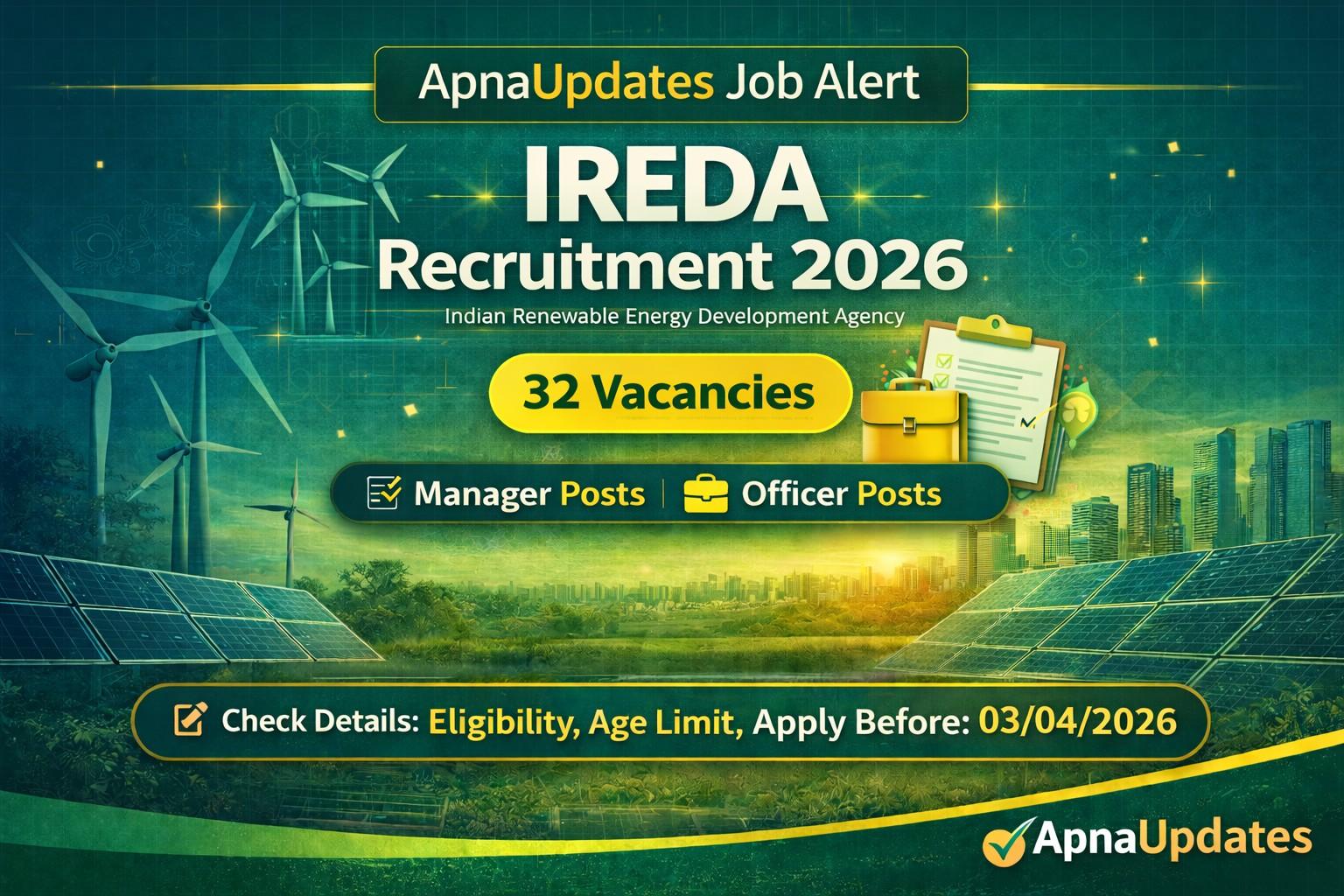 IREDA Recruitment 2026 Notification Out for Multiple Manager & Executive Posts – Check Eligibility, Salary and Apply Online