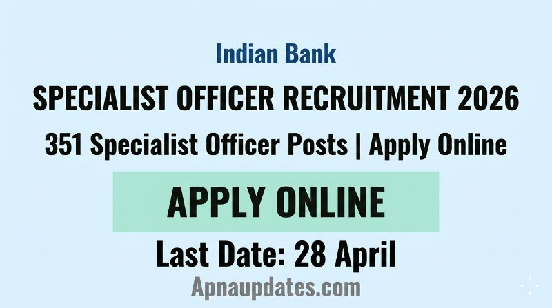 Indian Bank SO Recruitment 2026: Apply for 351 Specialist Posts