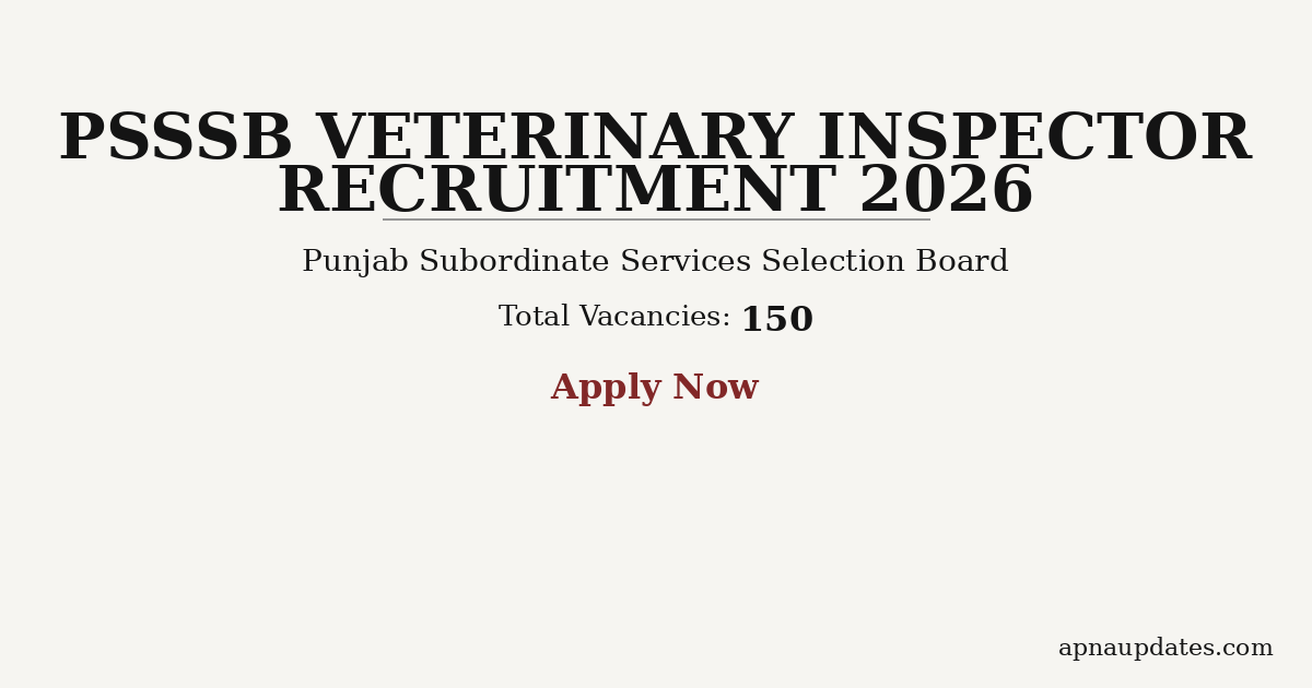PSSSB Veterinary Inspector Recruitment 2026 - 150 Vacancies, Last Date, Eligibility and Salary Details