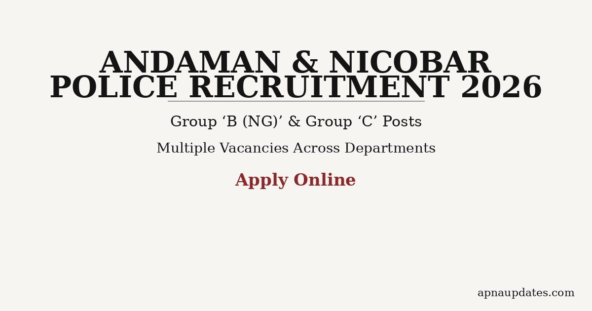 Andaman & Nicobar Police Recruitment 2026: 700+ Vacancies for Sub-Inspector, Constable and Other Posts - Apply by 17 May