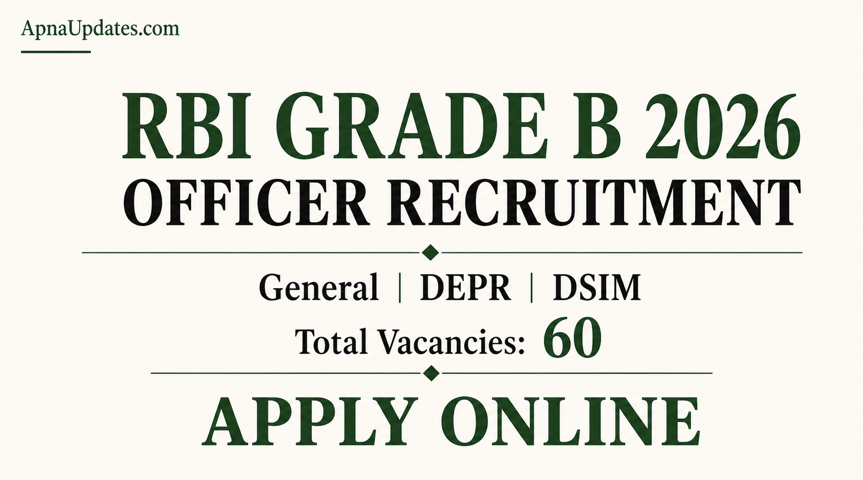 RBI Grade B 2026 Notification Out for 60 Posts, Apply Online
