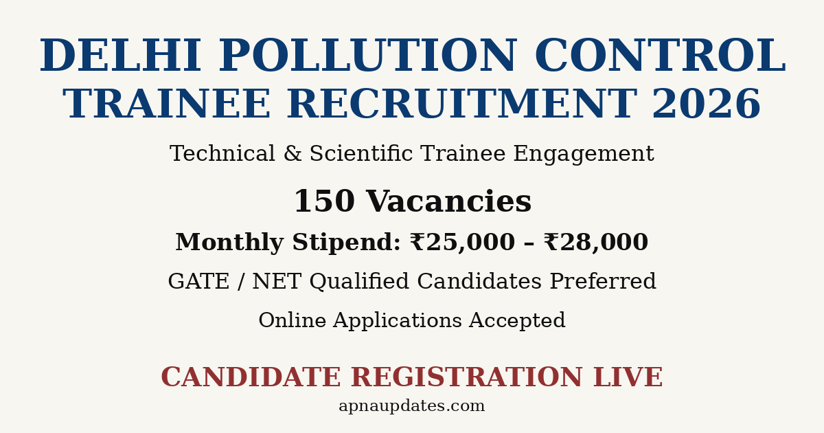 Delhi Pollution Control Committee Invites Applications for 150 Trainees – GATE/NET Preferred, Online Applications Open Now