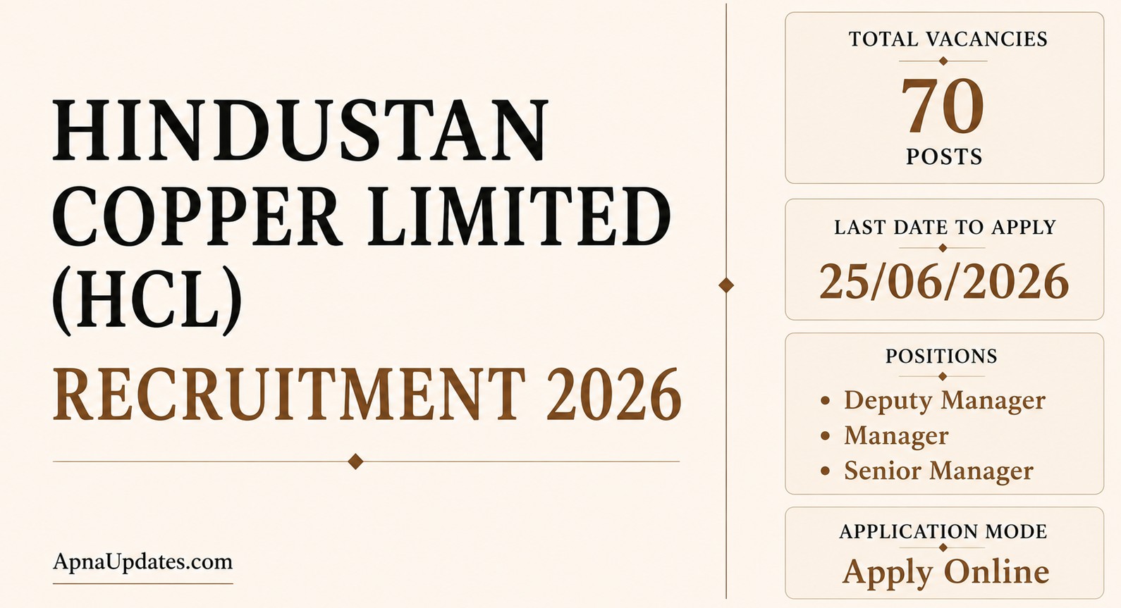 Hindustan Copper Limited (HCL) Recruitment 2026: 70 Deputy Manager, Manager & Senior Manager Vacancies - Complete Eligibility, Salary & Selection Guide