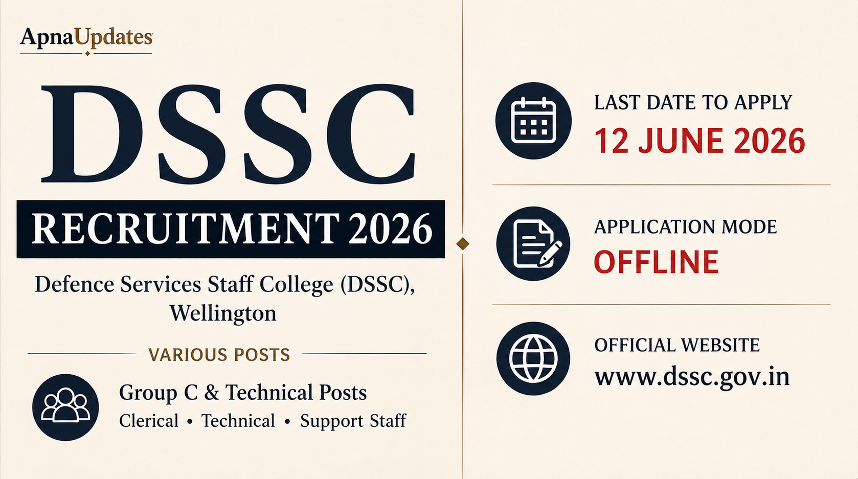 Defence Services Staff College DSSC Wellington Recruitment 2026 Notification for Group C Posts