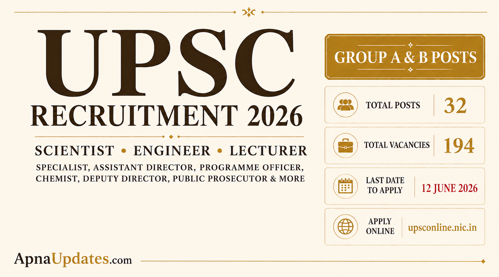 UPSC Recruitment 2026: 32 Specialist Technical & Scientific Posts Open Across Key Central Government Ministries