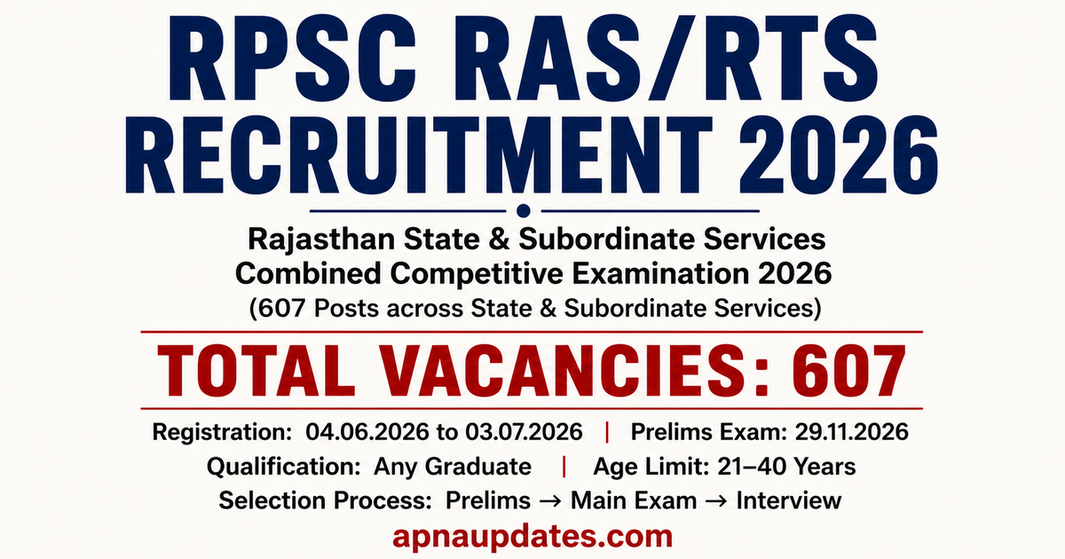 RPSC RAS/RTS Combined Competitive Exam 2026: Prelims Date Out, 607 State and Subordinate Service Vacancies