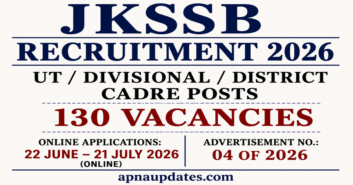 JKSSB Recruitment 2026: 130 Posts in Agriculture, Forensic Science, Govt Press and More, Apply online from June 22 to July 21