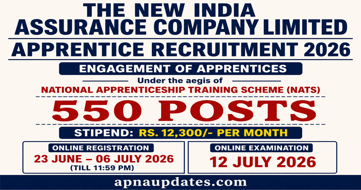 NIACL Apprentice Recruitment 2026: 550 Training Seats Pan-India, Apply Before July 6