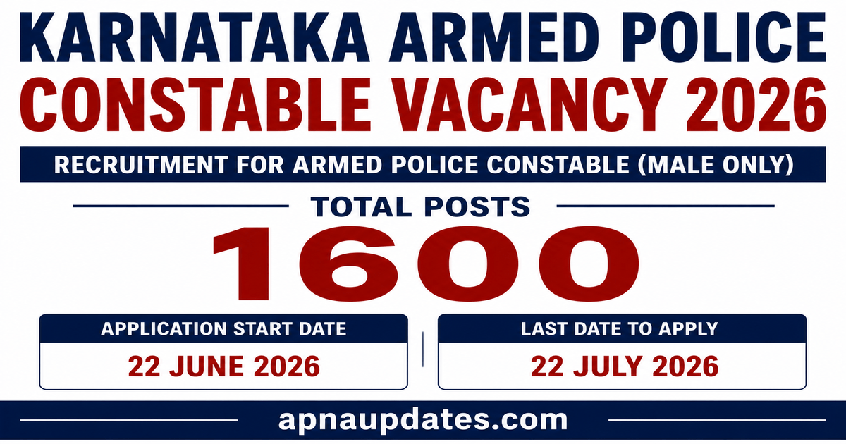 Karnataka Armed Police Constable Recruitment 2026 - 1600 CAR/DAR Posts Open, Apply Online by July 22