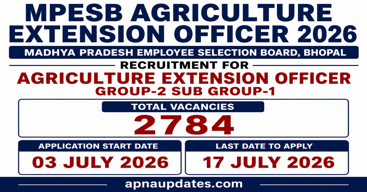 MPESB Agriculture Extension Officer Recruitment 2026: 2784 Posts, Apply from July 03 to July 17