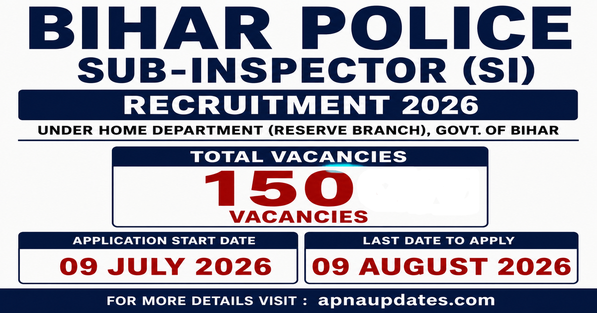 BPSSC Police Sub-Inspector Recruitment 2026: 150 Special Branch Posts, Apply between 9 July to August 9
