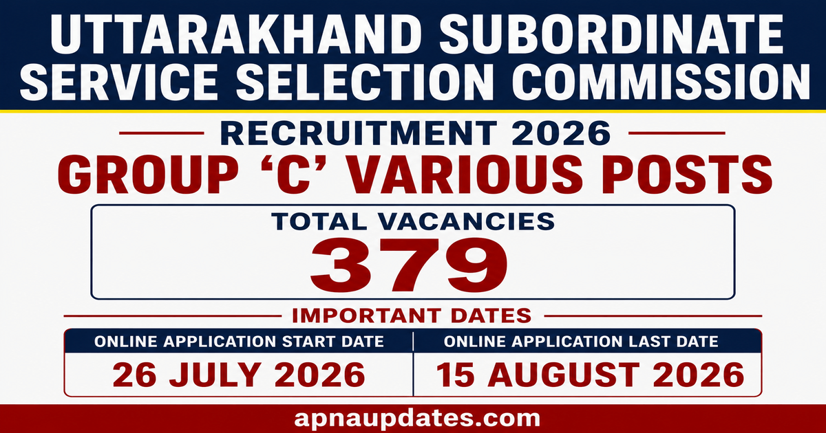 UKSSSC Recruitment 2026: 379 Vacancies for Accountant, Assistant Accountant and Cashier Posts, Apply from July 26 to August 15.